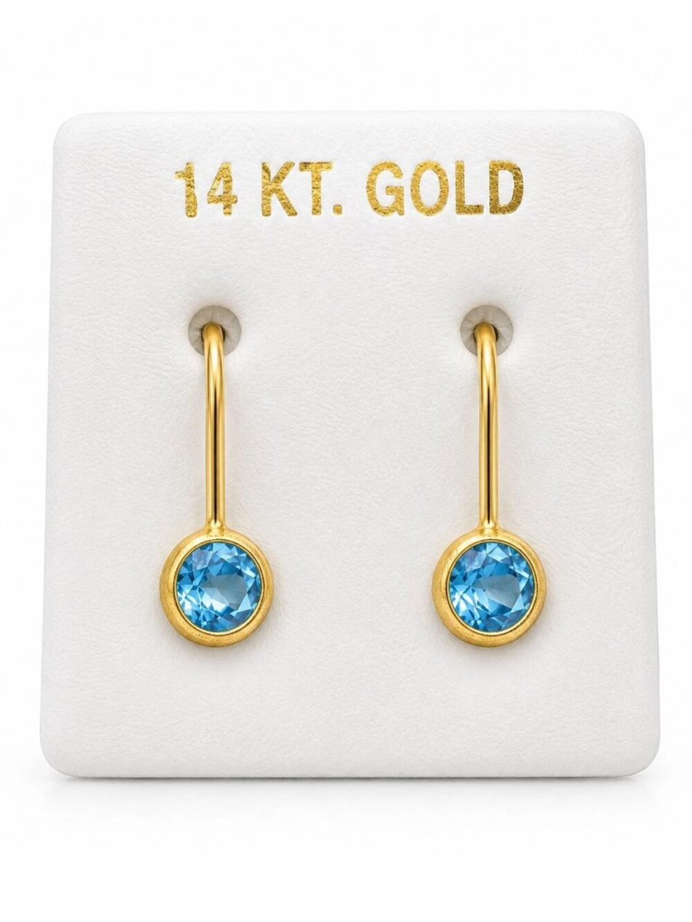 Created 0.86 Cts Blue Topaz Dangling Earrings 14K Yellow Gold